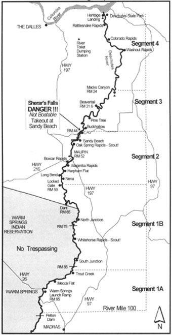 A map of the lower Deschtutes River.